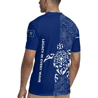 Montserrat Rugby Jersey with Tribal Sea Turtle Illustration Blue Polynesian Pattern Design - Wonder Print Shop