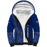 Montserrat Sherpa Hoodie with Tribal Sea Turtle Illustration Blue Polynesian Pattern Design - Wonder Print Shop