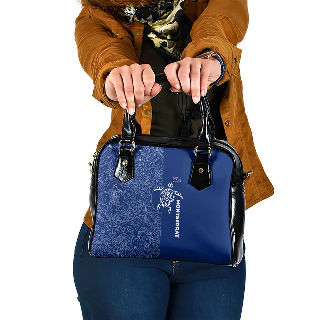 Montserrat Shoulder Handbag with Tribal Sea Turtle Illustration Blue Polynesian Pattern Design - Wonder Print Shop