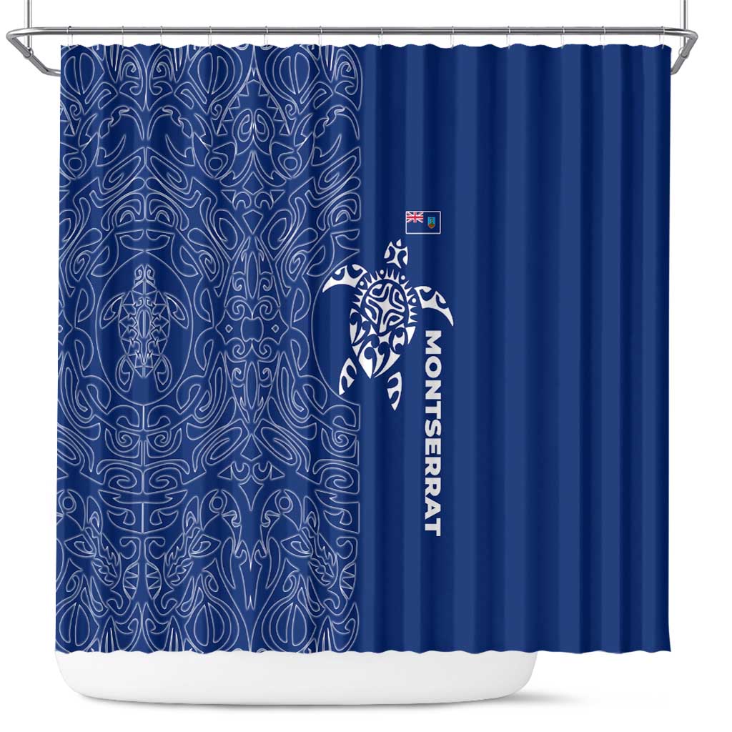 Montserrat Shower Curtain with Tribal Sea Turtle Illustration Blue Polynesian Pattern Design - Wonder Print Shop
