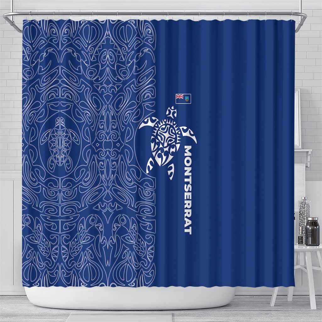 Montserrat Shower Curtain with Tribal Sea Turtle Illustration Blue Polynesian Pattern Design - Wonder Print Shop