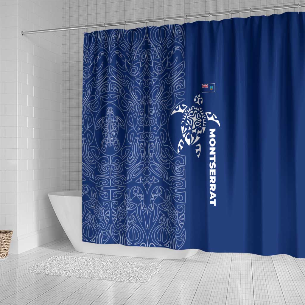 Montserrat Shower Curtain with Tribal Sea Turtle Illustration Blue Polynesian Pattern Design - Wonder Print Shop