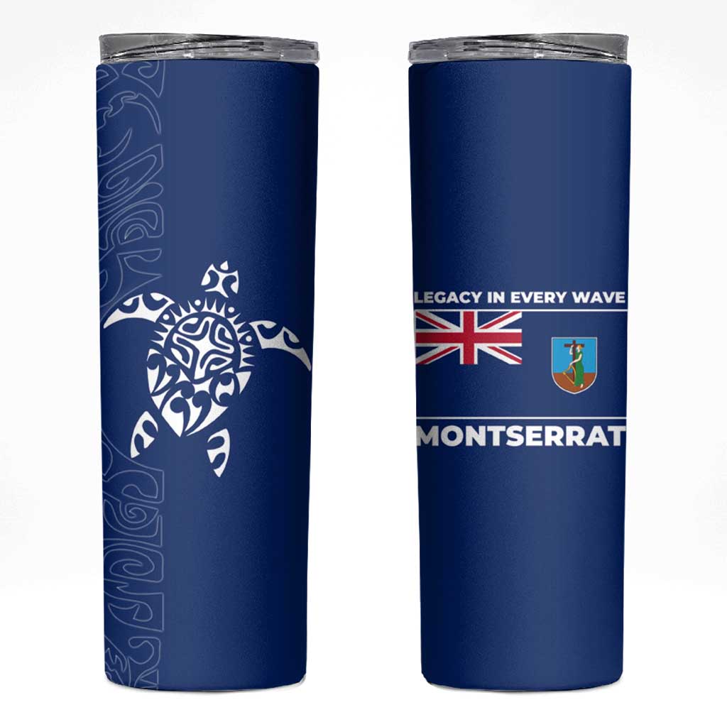 Montserrat Skinny Tumbler with Tribal Sea Turtle Illustration Blue Polynesian Pattern Design - Wonder Print Shop