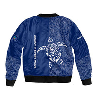 Montserrat Sleeve Zip Bomber Jacket with Tribal Sea Turtle Illustration Blue Polynesian Pattern Design - Wonder Print Shop