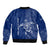 Montserrat Sleeve Zip Bomber Jacket with Tribal Sea Turtle Illustration Blue Polynesian Pattern Design - Wonder Print Shop