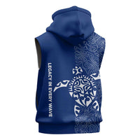 Montserrat Sleeveless Hoodie with Tribal Sea Turtle Illustration Blue Polynesian Pattern Design - Wonder Print Shop