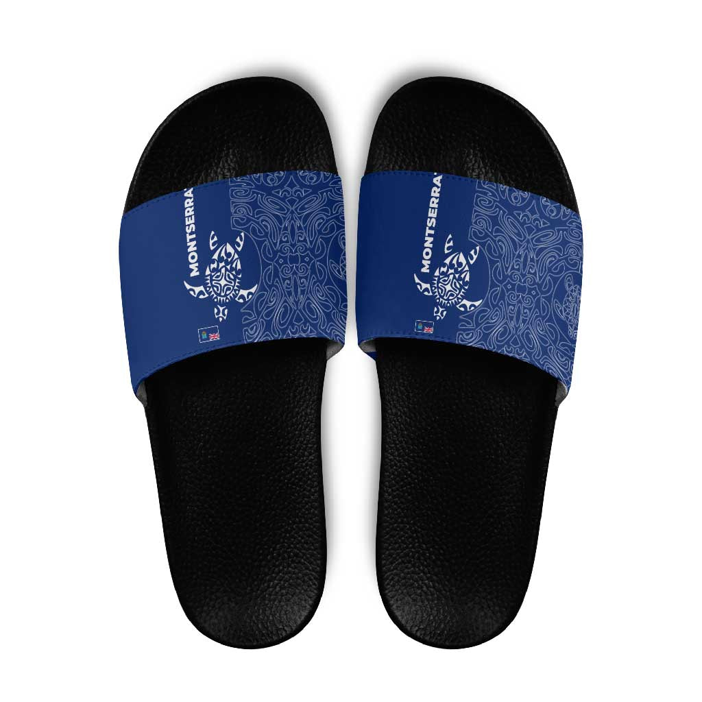 Montserrat Slide Sandals with Tribal Sea Turtle Illustration Blue Polynesian Pattern Design - Wonder Print Shop