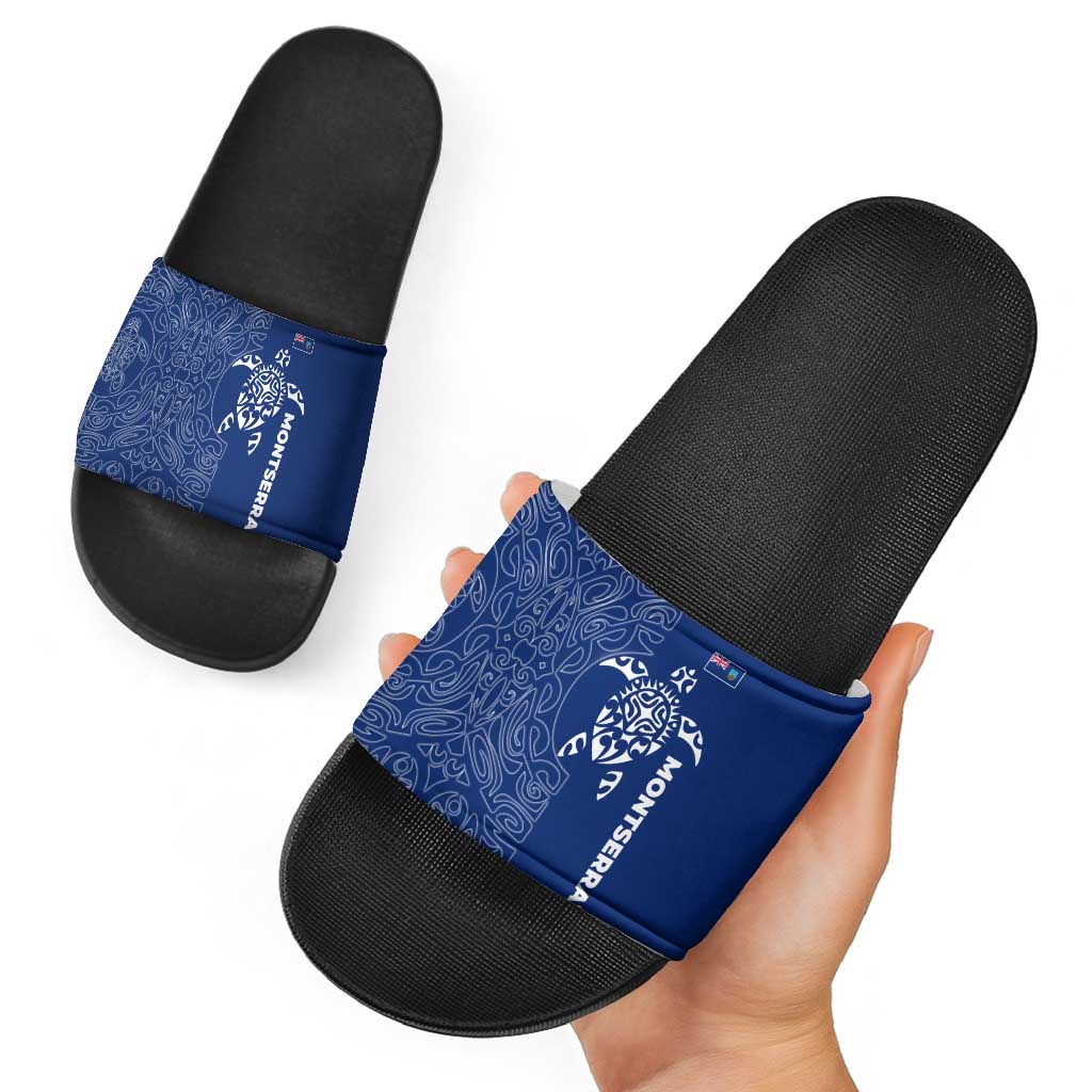 Montserrat Slide Sandals with Tribal Sea Turtle Illustration Blue Polynesian Pattern Design - Wonder Print Shop