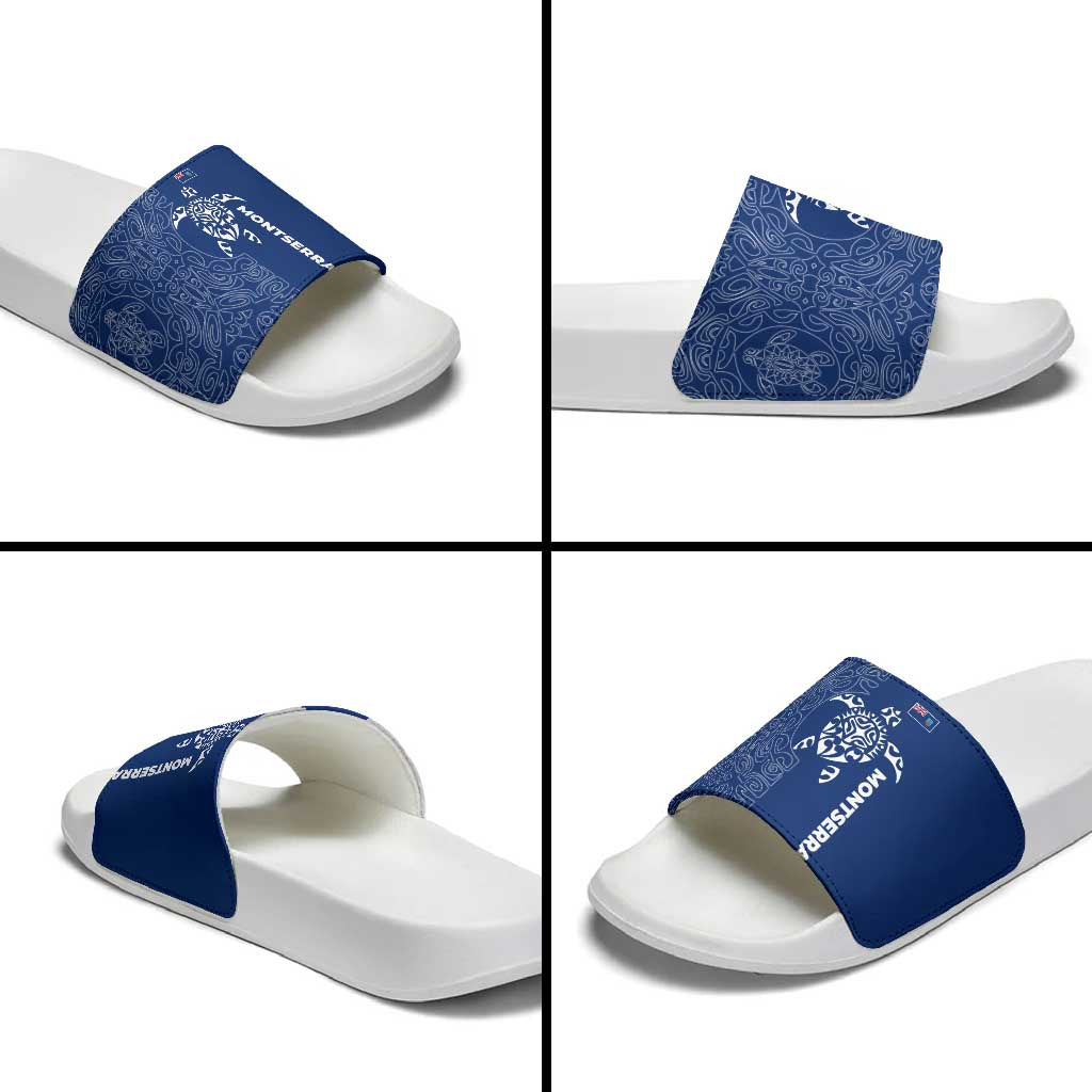 Montserrat Slide Sandals with Tribal Sea Turtle Illustration Blue Polynesian Pattern Design - Wonder Print Shop