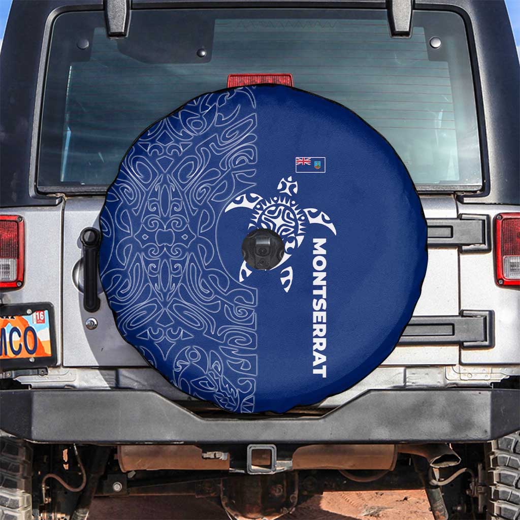 Montserrat Spare Tire Cover with Tribal Sea Turtle Illustration Blue Polynesian Pattern Design - Wonder Print Shop