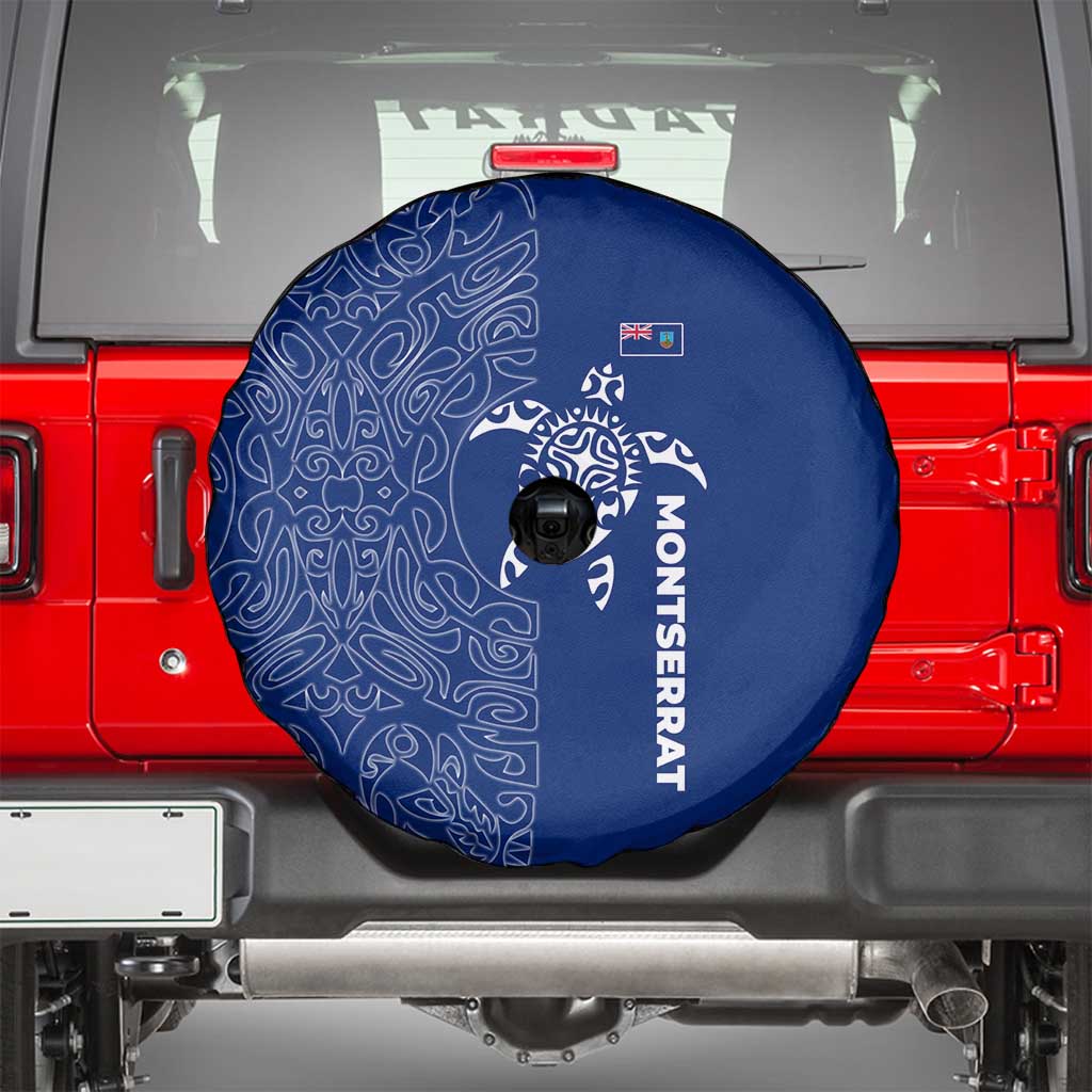 Montserrat Spare Tire Cover with Tribal Sea Turtle Illustration Blue Polynesian Pattern Design - Wonder Print Shop