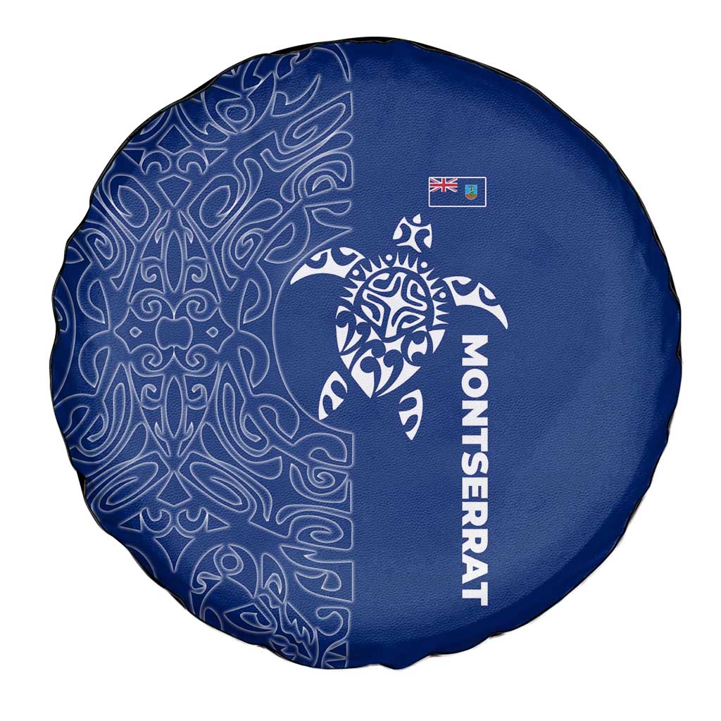 Montserrat Spare Tire Cover with Tribal Sea Turtle Illustration Blue Polynesian Pattern Design - Wonder Print Shop
