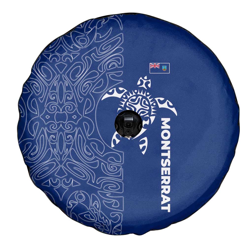 Montserrat Spare Tire Cover with Tribal Sea Turtle Illustration Blue Polynesian Pattern Design - Wonder Print Shop