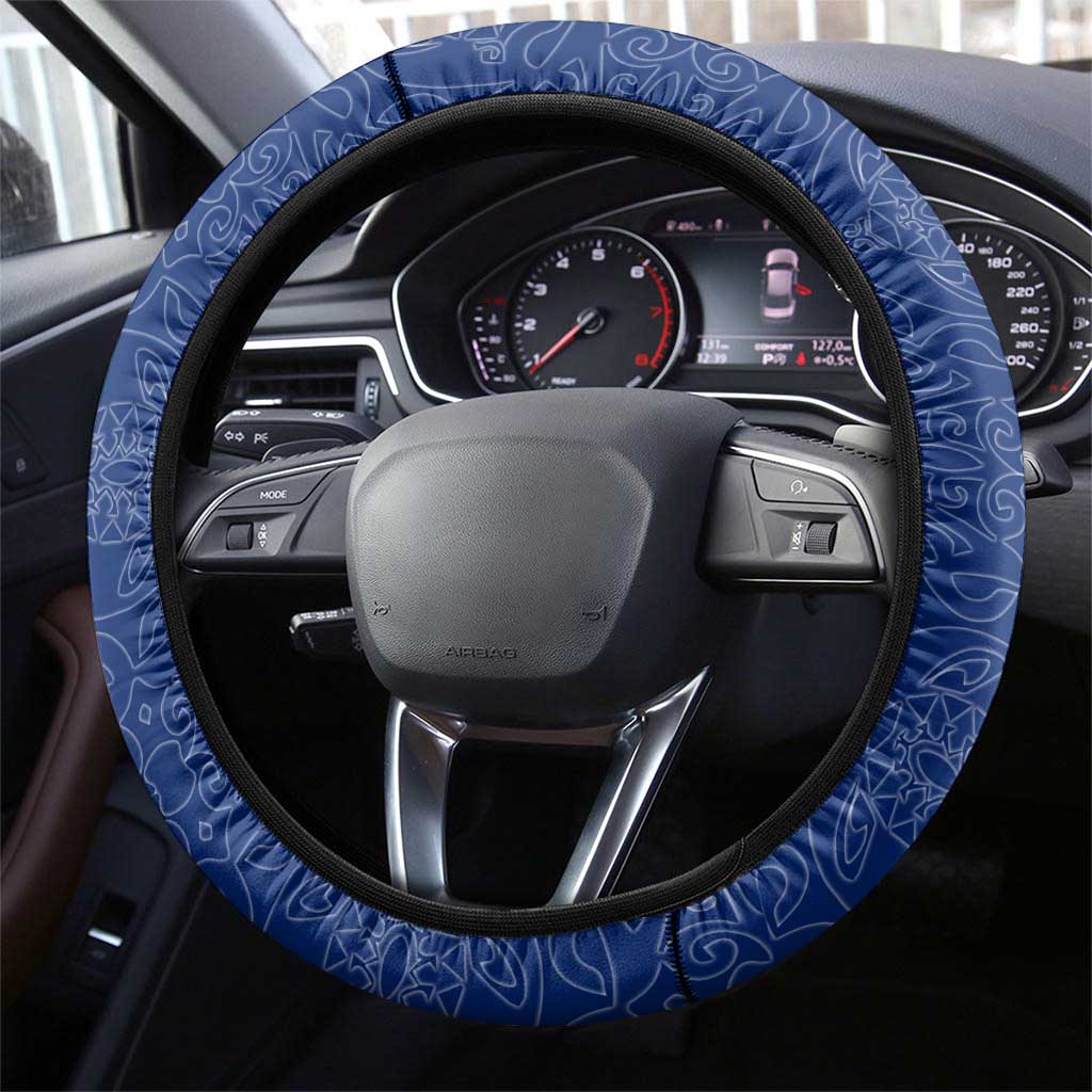 Montserrat Steering Wheel Cover with Tribal Sea Turtle Illustration Blue Polynesian Pattern Design - Wonder Print Shop