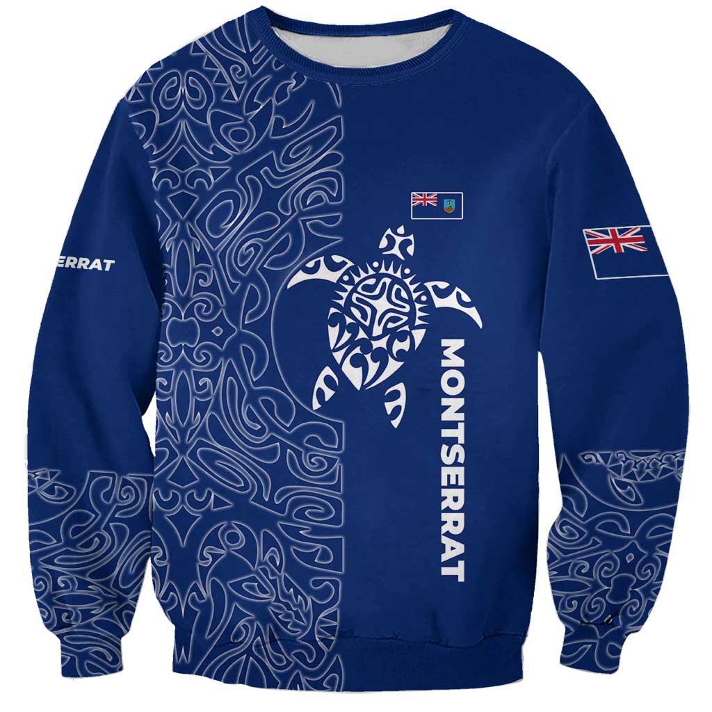 Montserrat Sweatshirt with Tribal Sea Turtle Illustration Blue Polynesian Pattern Design - Wonder Print Shop