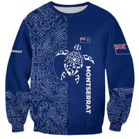 Montserrat Sweatshirt with Tribal Sea Turtle Illustration Blue Polynesian Pattern Design - Wonder Print Shop