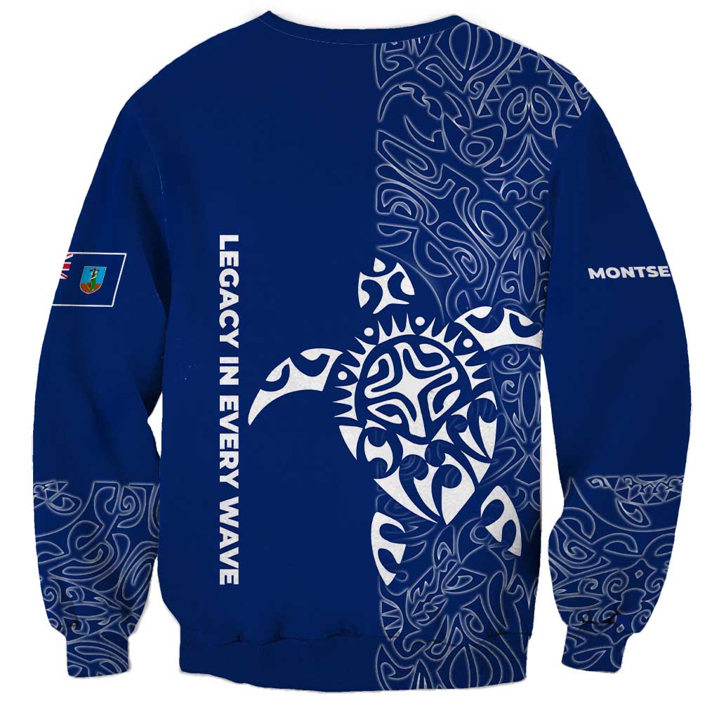 Montserrat Sweatshirt with Tribal Sea Turtle Illustration Blue Polynesian Pattern Design - Wonder Print Shop