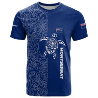 Montserrat T Shirt with Tribal Sea Turtle Illustration Blue Polynesian Pattern Design - Wonder Print Shop