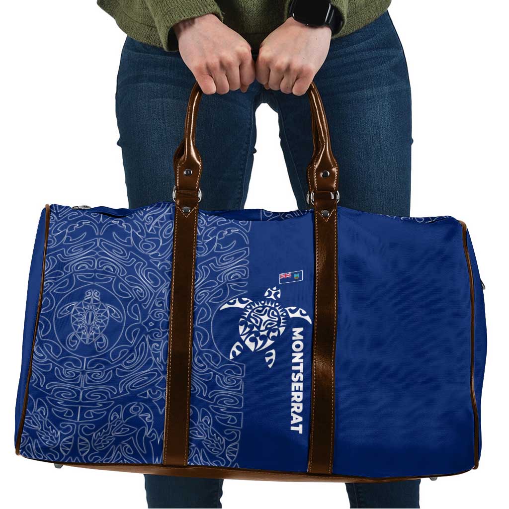 Montserrat Travel Bag with Tribal Sea Turtle Illustration Blue Polynesian Pattern Design - Wonder Print Shop