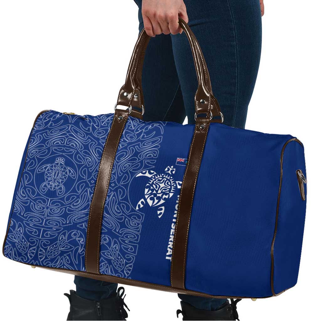 Montserrat Travel Bag with Tribal Sea Turtle Illustration Blue Polynesian Pattern Design - Wonder Print Shop