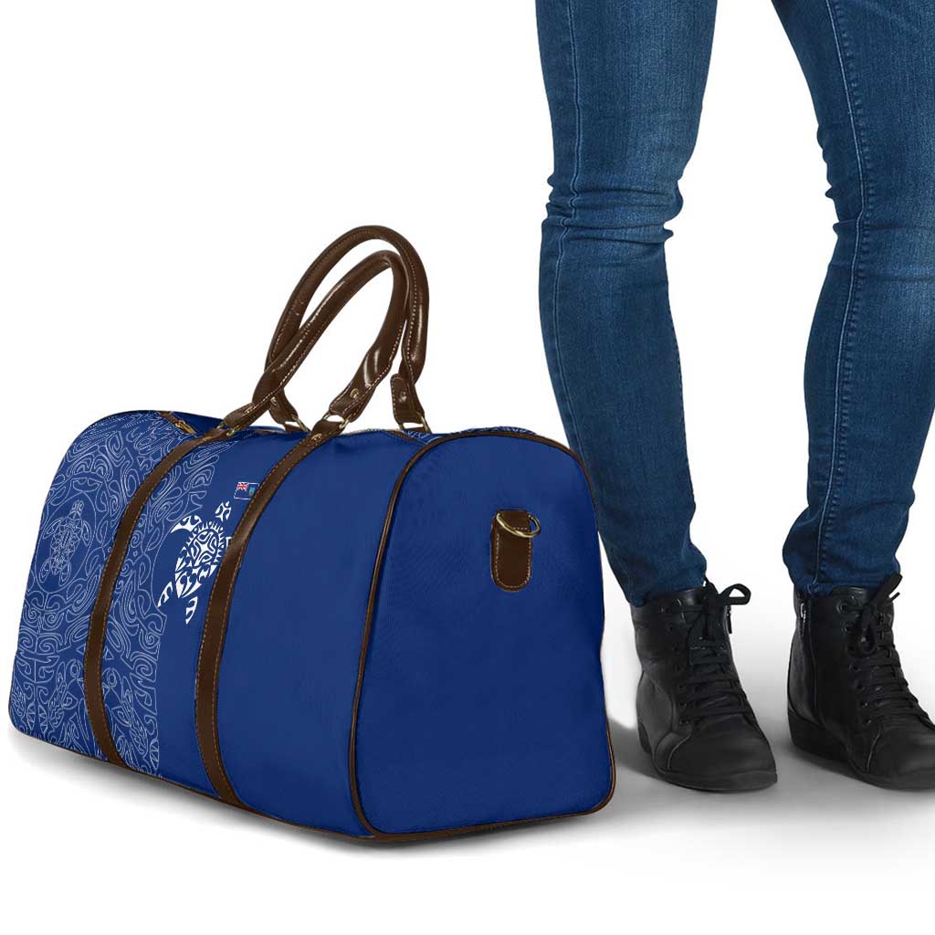 Montserrat Travel Bag with Tribal Sea Turtle Illustration Blue Polynesian Pattern Design - Wonder Print Shop