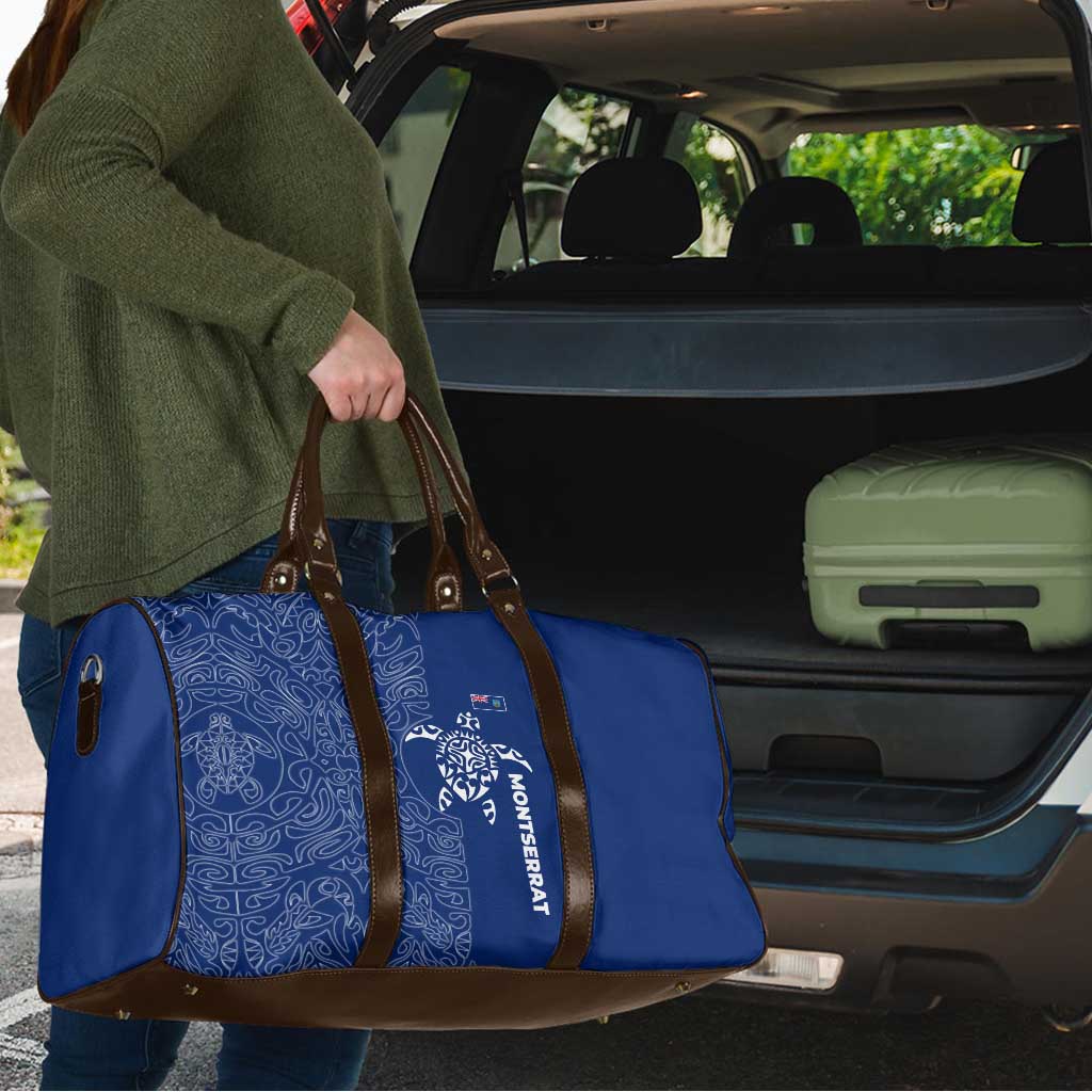 Montserrat Travel Bag with Tribal Sea Turtle Illustration Blue Polynesian Pattern Design - Wonder Print Shop