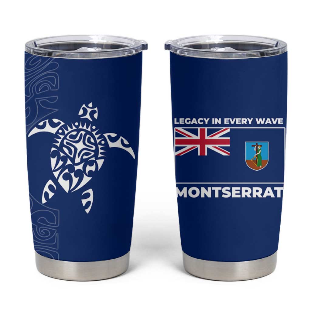 Montserrat Tumbler Cup with Tribal Sea Turtle Illustration Blue Polynesian Pattern Design - Wonder Print Shop