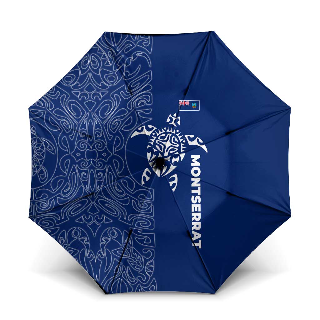 Montserrat Umbrella with Tribal Sea Turtle Illustration Blue Polynesian Pattern Design - Wonder Print Shop