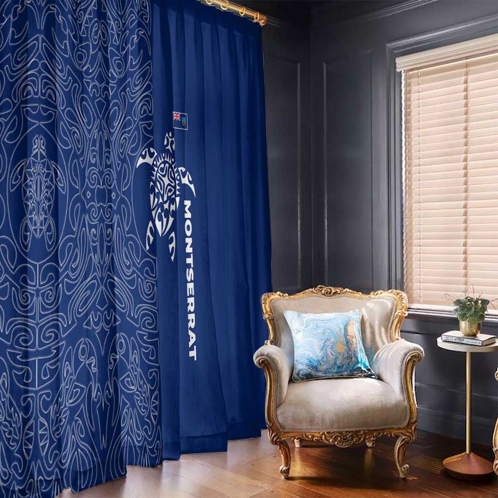 Montserrat Window Curtain with Tribal Sea Turtle Illustration Blue Polynesian Pattern Design - Wonder Print Shop