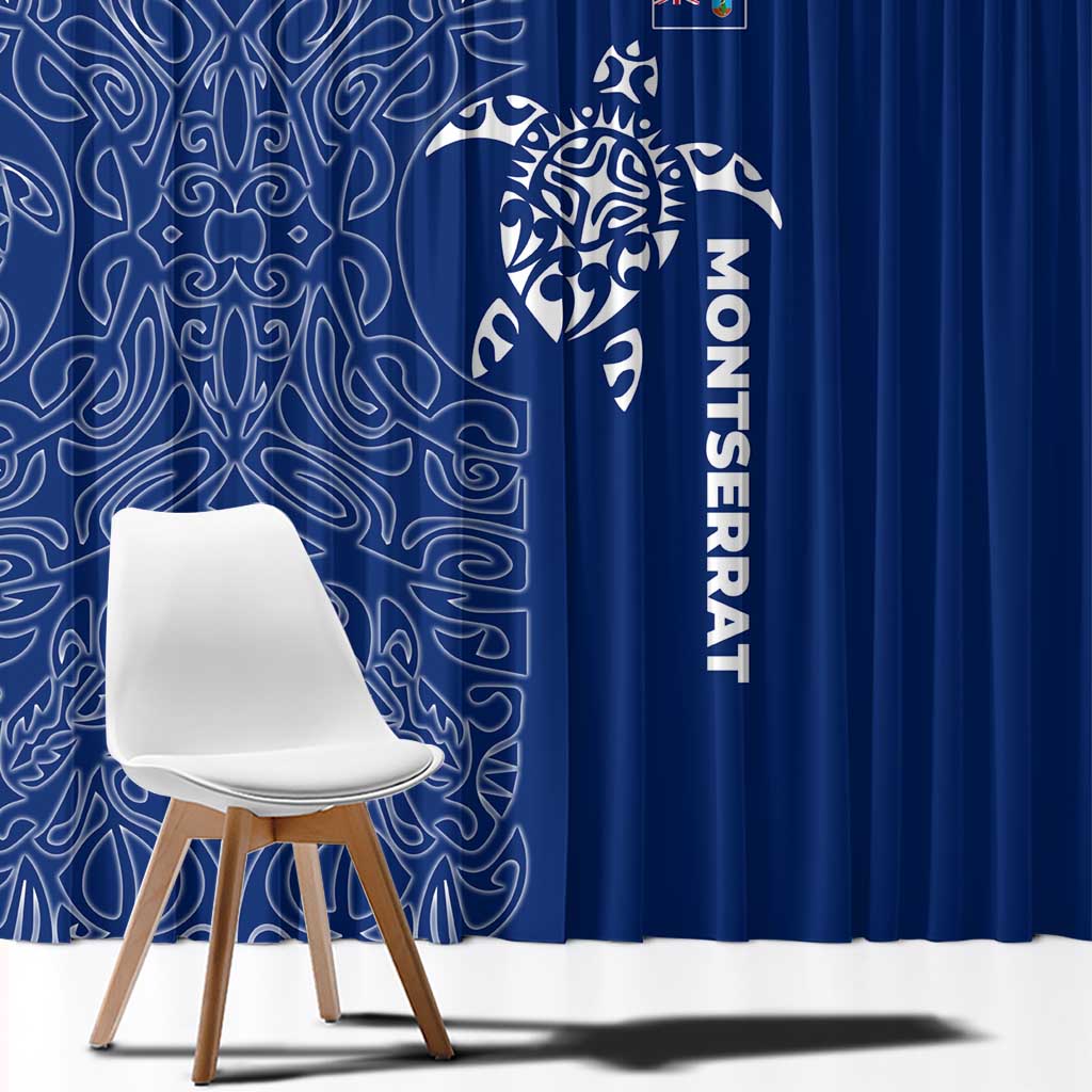 Montserrat Window Curtain with Tribal Sea Turtle Illustration Blue Polynesian Pattern Design - Wonder Print Shop