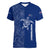 Montserrat Women V-Neck T-Shirt with Tribal Sea Turtle Illustration Blue Polynesian Pattern Design - Wonder Print Shop