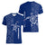 Montserrat Women V-Neck T-Shirt with Tribal Sea Turtle Illustration Blue Polynesian Pattern Design - Wonder Print Shop