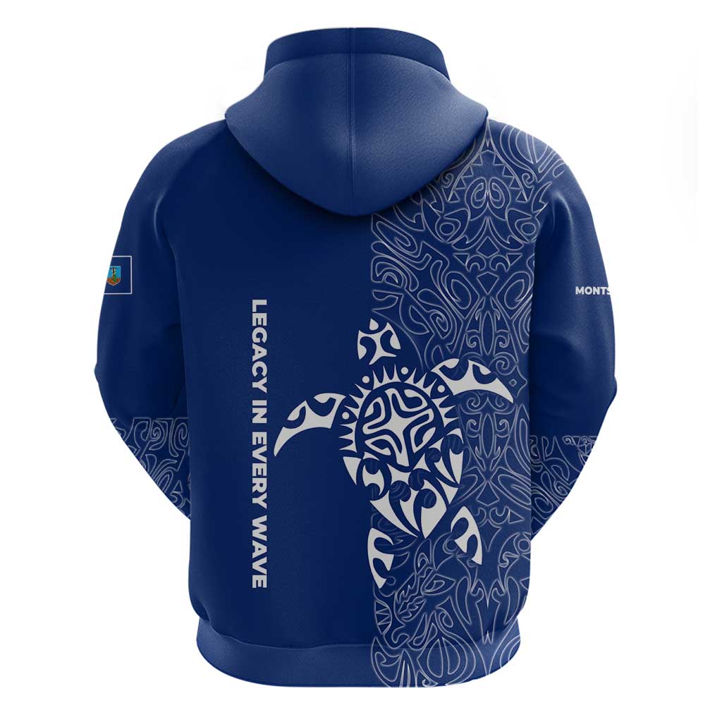 Montserrat Zip Hoodie with Tribal Sea Turtle Illustration Blue Polynesian Pattern Design - Wonder Print Shop
