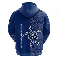 Montserrat Zip Hoodie with Tribal Sea Turtle Illustration Blue Polynesian Pattern Design - Wonder Print Shop