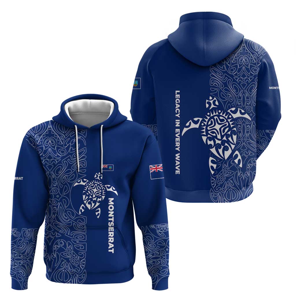 Montserrat Zip Hoodie with Tribal Sea Turtle Illustration Blue Polynesian Pattern Design - Wonder Print Shop