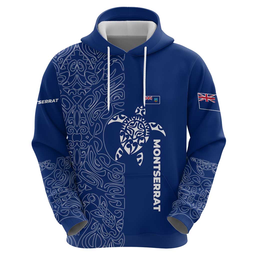 Montserrat Zip Hoodie with Tribal Sea Turtle Illustration Blue Polynesian Pattern Design - Wonder Print Shop