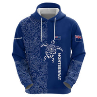 Montserrat Zip Hoodie with Tribal Sea Turtle Illustration Blue Polynesian Pattern Design - Wonder Print Shop