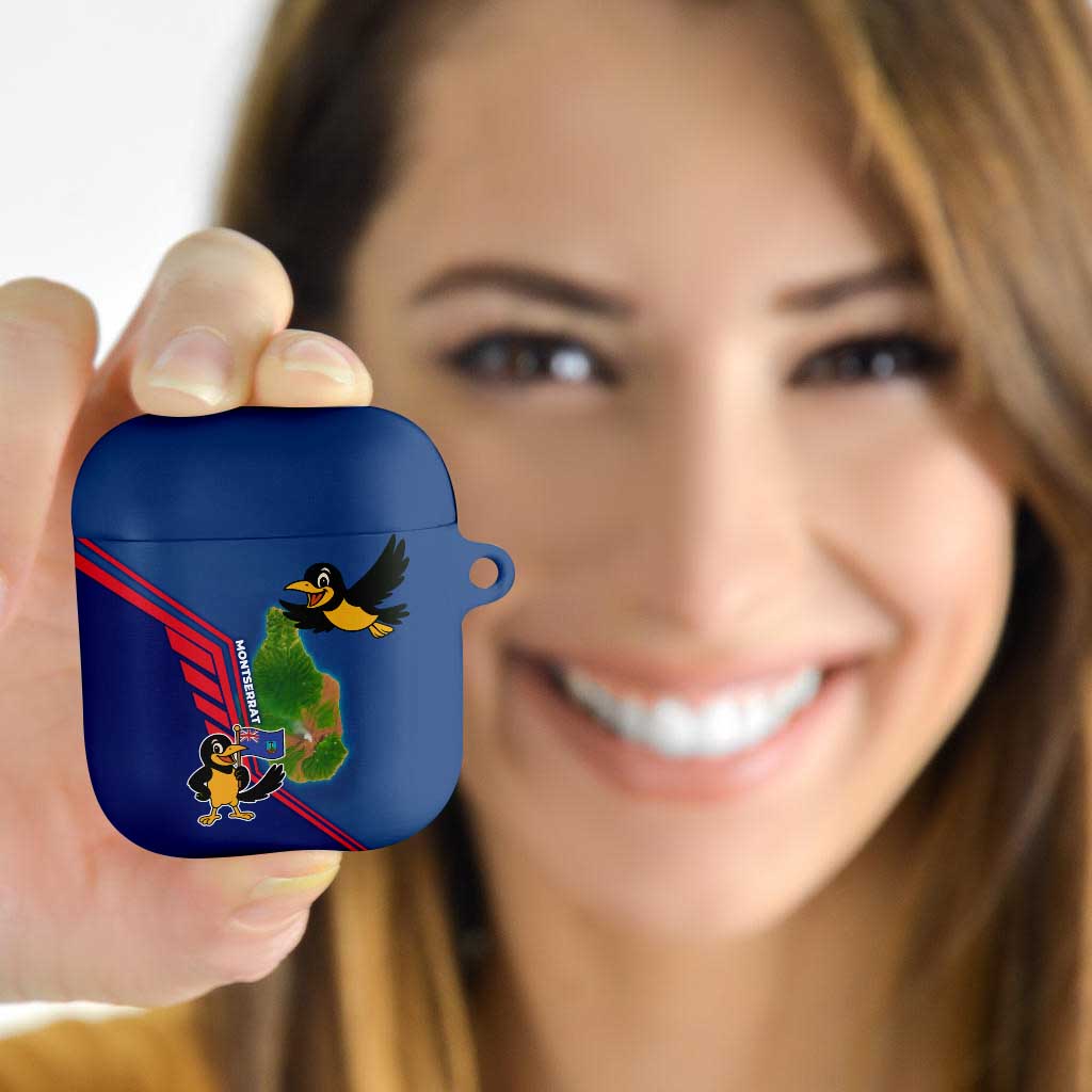 Montserrat AirPods Case with Cartoon Bird and Island Map Blue Red Stripe Design - Wonder Print Shop