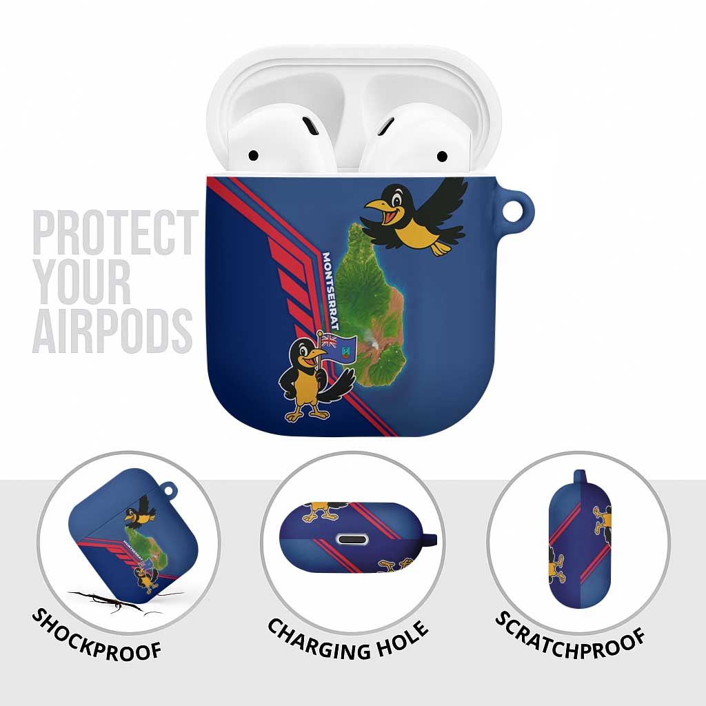 Montserrat AirPods Case with Cartoon Bird and Island Map Blue Red Stripe Design - Wonder Print Shop