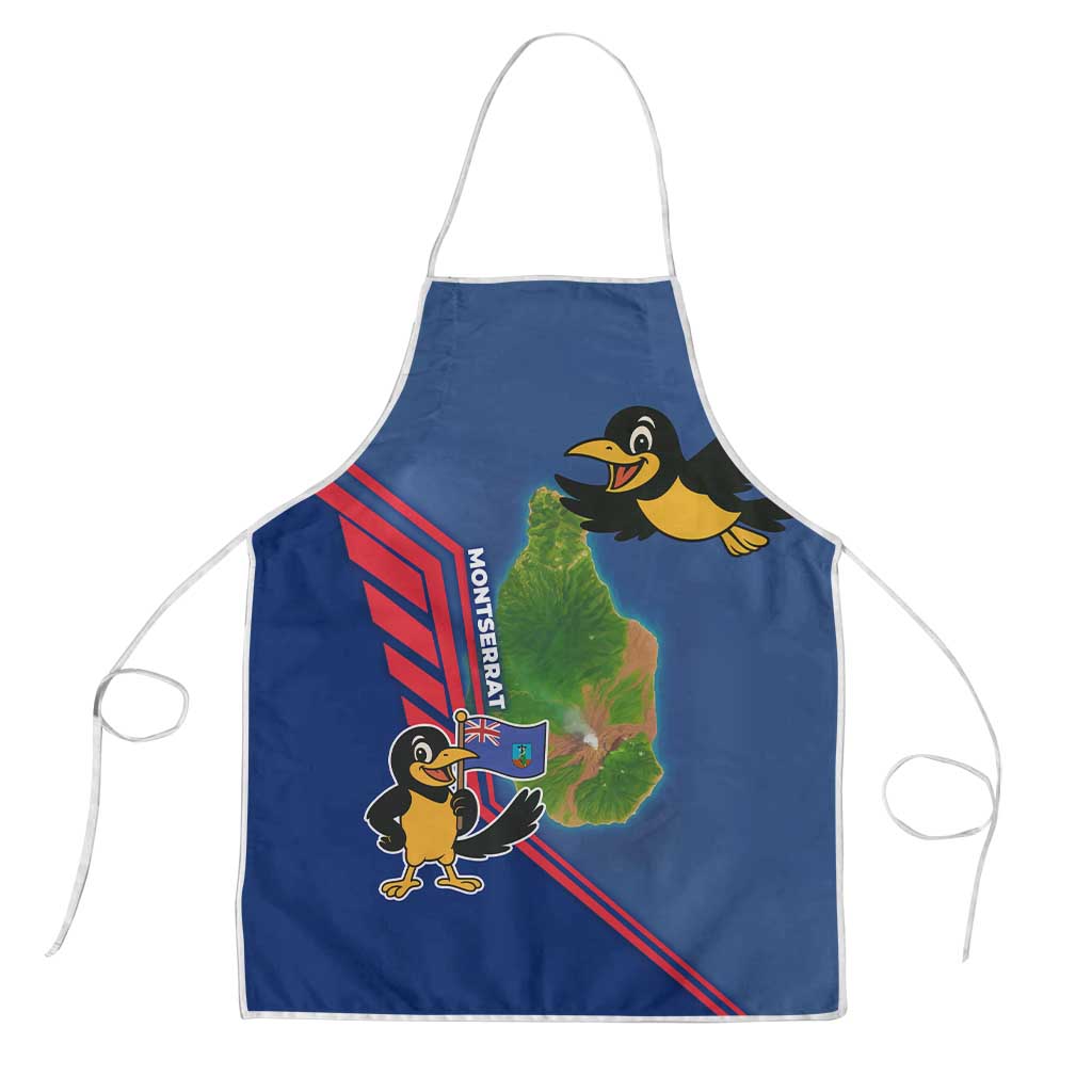 Montserrat Apron with Cartoon Bird and Island Map Blue Red Stripe Design - Wonder Print Shop