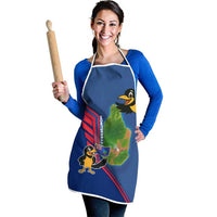 Montserrat Apron with Cartoon Bird and Island Map Blue Red Stripe Design - Wonder Print Shop