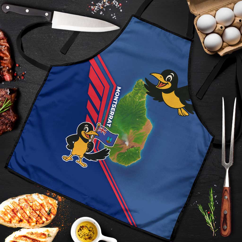 Montserrat Apron with Cartoon Bird and Island Map Blue Red Stripe Design - Wonder Print Shop