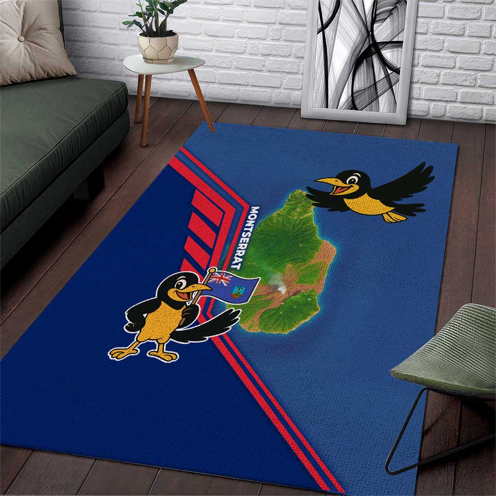 Montserrat Area Rug with Cartoon Bird and Island Map Blue Red Stripe Design - Wonder Print Shop