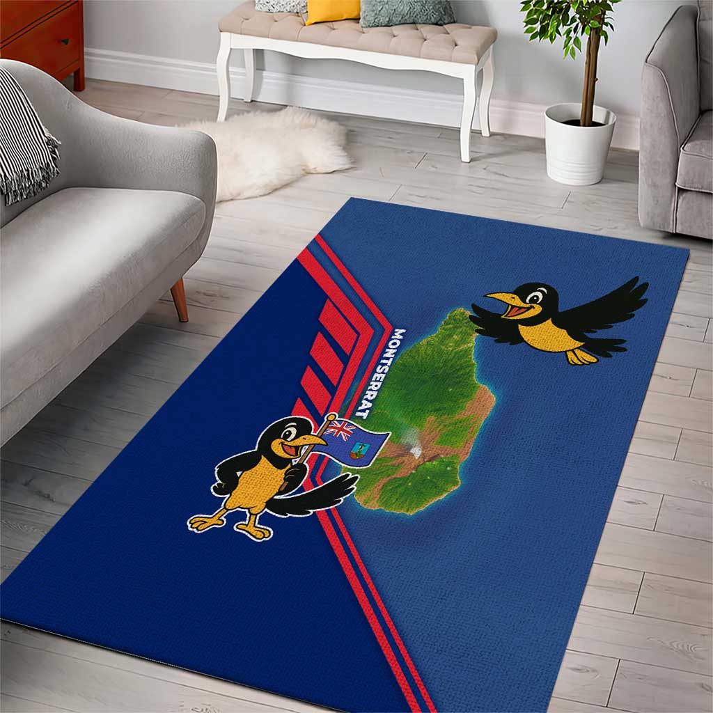 Montserrat Area Rug with Cartoon Bird and Island Map Blue Red Stripe Design - Wonder Print Shop