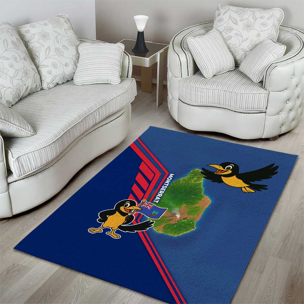 Montserrat Area Rug with Cartoon Bird and Island Map Blue Red Stripe Design - Wonder Print Shop
