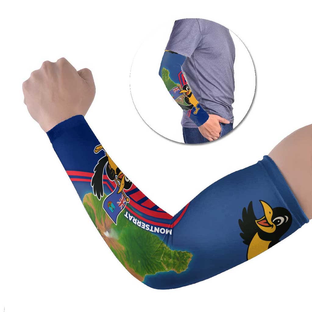 Montserrat Arm Sleeves with Cartoon Bird and Island Map Blue Red Stripe Design - Wonder Print Shop