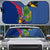 Montserrat Auto Sun Shade with Cartoon Bird and Island Map Blue Red Stripe Design - Wonder Print Shop