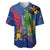 Montserrat Baseball Jersey with Cartoon Bird and Island Map Blue Red Stripe Design - Wonder Print Shop