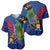 Montserrat Baseball Jersey with Cartoon Bird and Island Map Blue Red Stripe Design - Wonder Print Shop