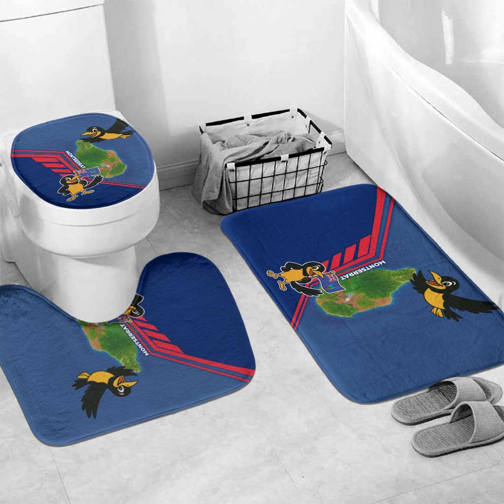Montserrat Bathroom Set with Cartoon Bird and Island Map Blue Red Stripe Design - Wonder Print Shop